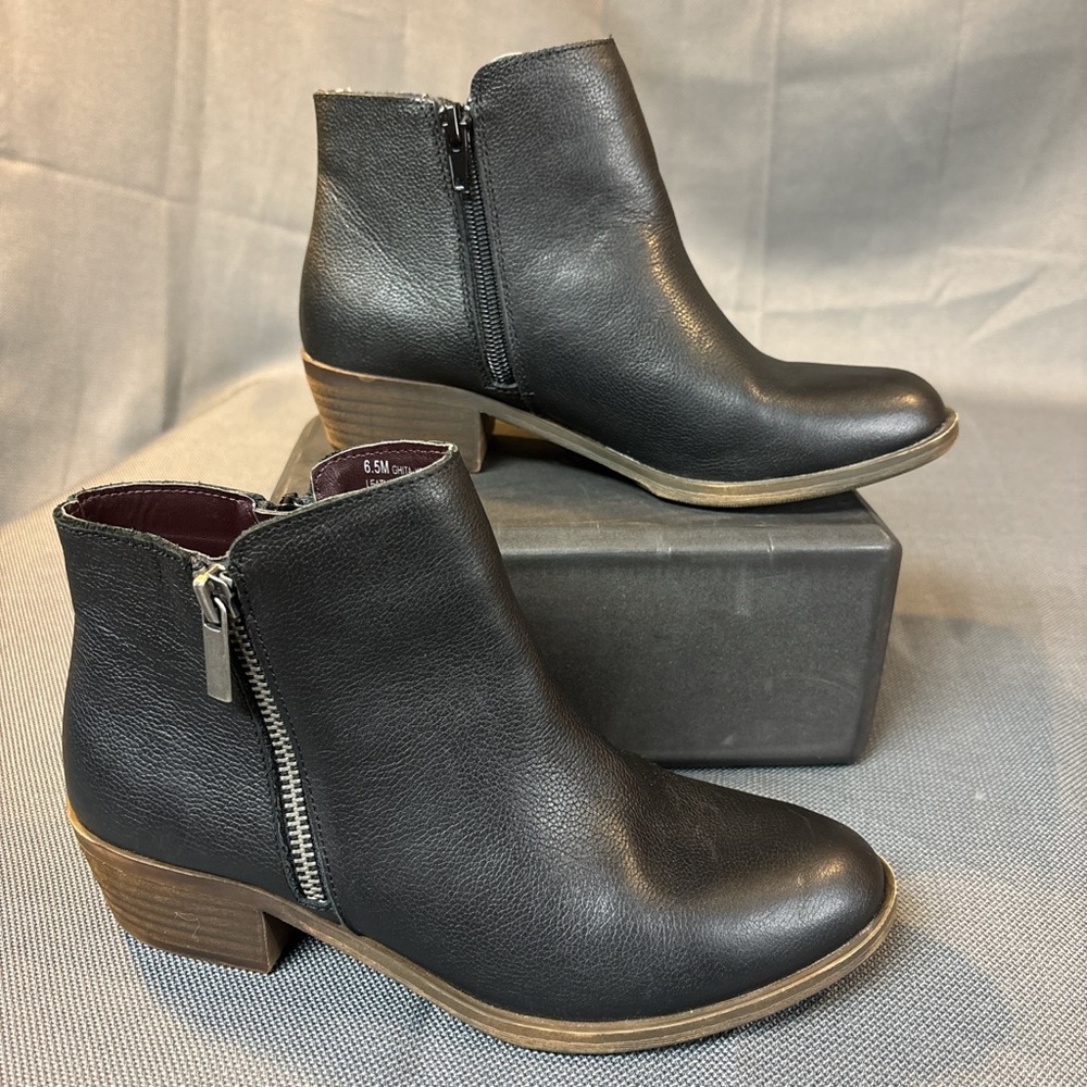 Kensie Ghita Black Leather Womens Ankle Boots size 6.5 zipper on both sides
